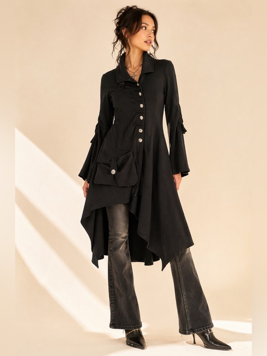 Vintage Jackets & Blazers - Y2K Gothic Redingote Coat Asymmetrical Button Jacket Lightweight Elloquent Sz M